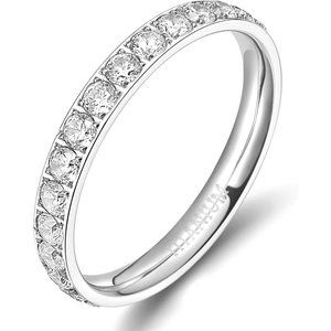 💫 Women Silver Wedding Band Titanium Cubic Zirconia Eternity Engagement Jewelry